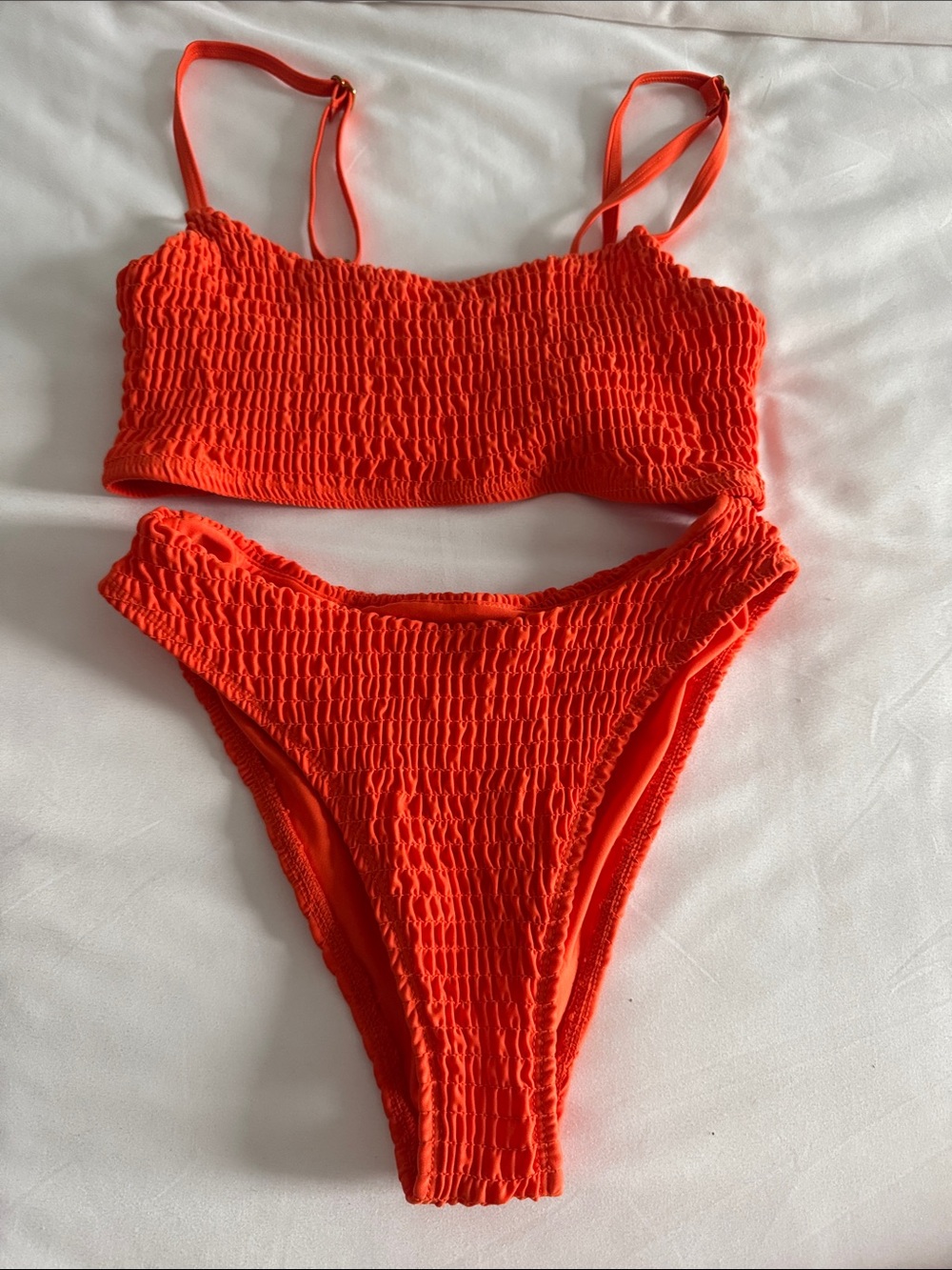 Smocked Two-Piece Bikini Set in Bright Orange